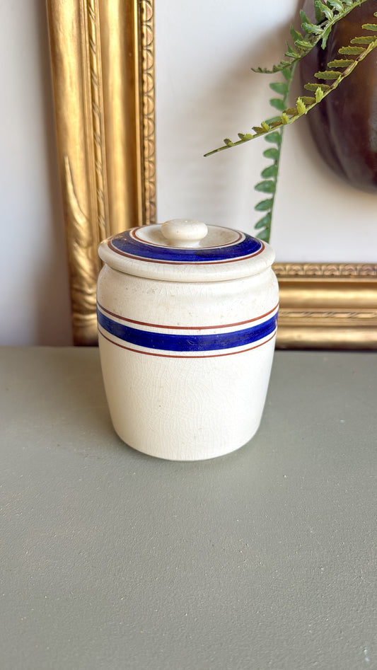 5” Tall Striped Crock w/ Lid