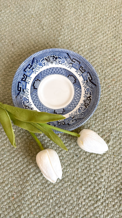 Vintage Churchill Cobalt Blue Willow Saucer