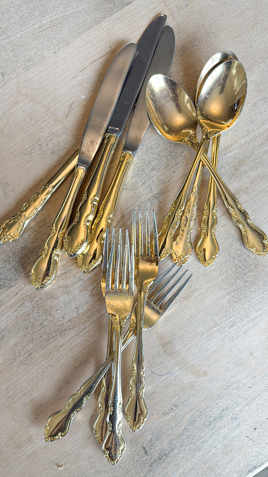12pc. Antique Gold Silverware