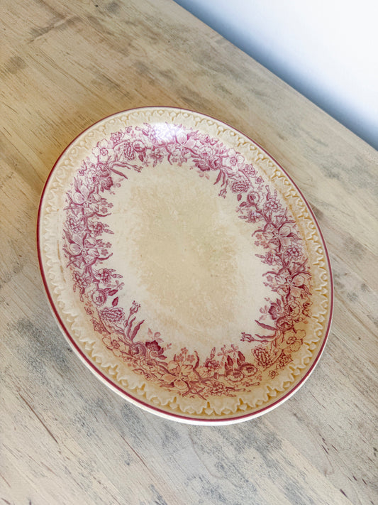 11.25” Crazed Pink Floral Platter
