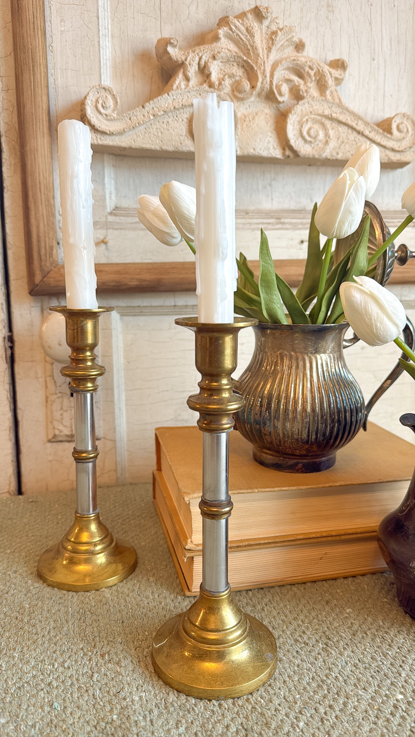 Pair of Brass & Silver Candlesticks