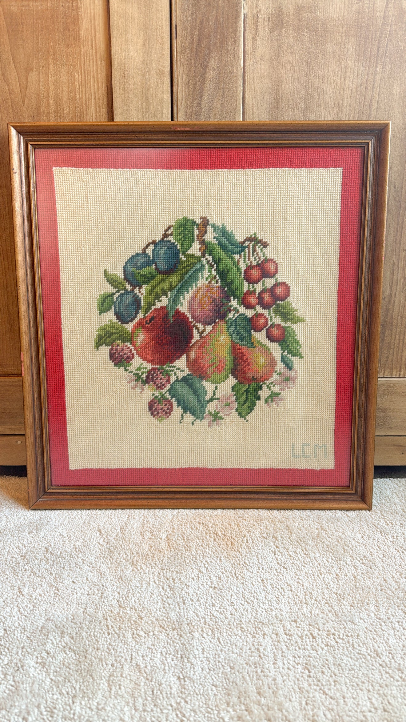 Framed Cross-stitched Fruit (#2)