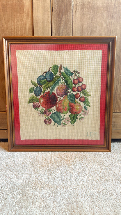 Framed Cross-stitched Fruit (#2)