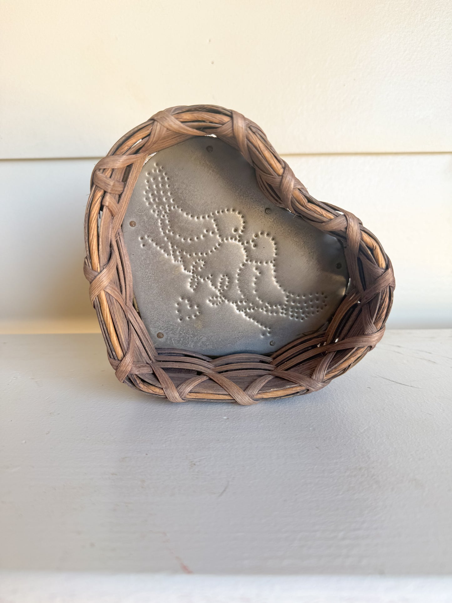 Vintage Tin Punch Heart Basket