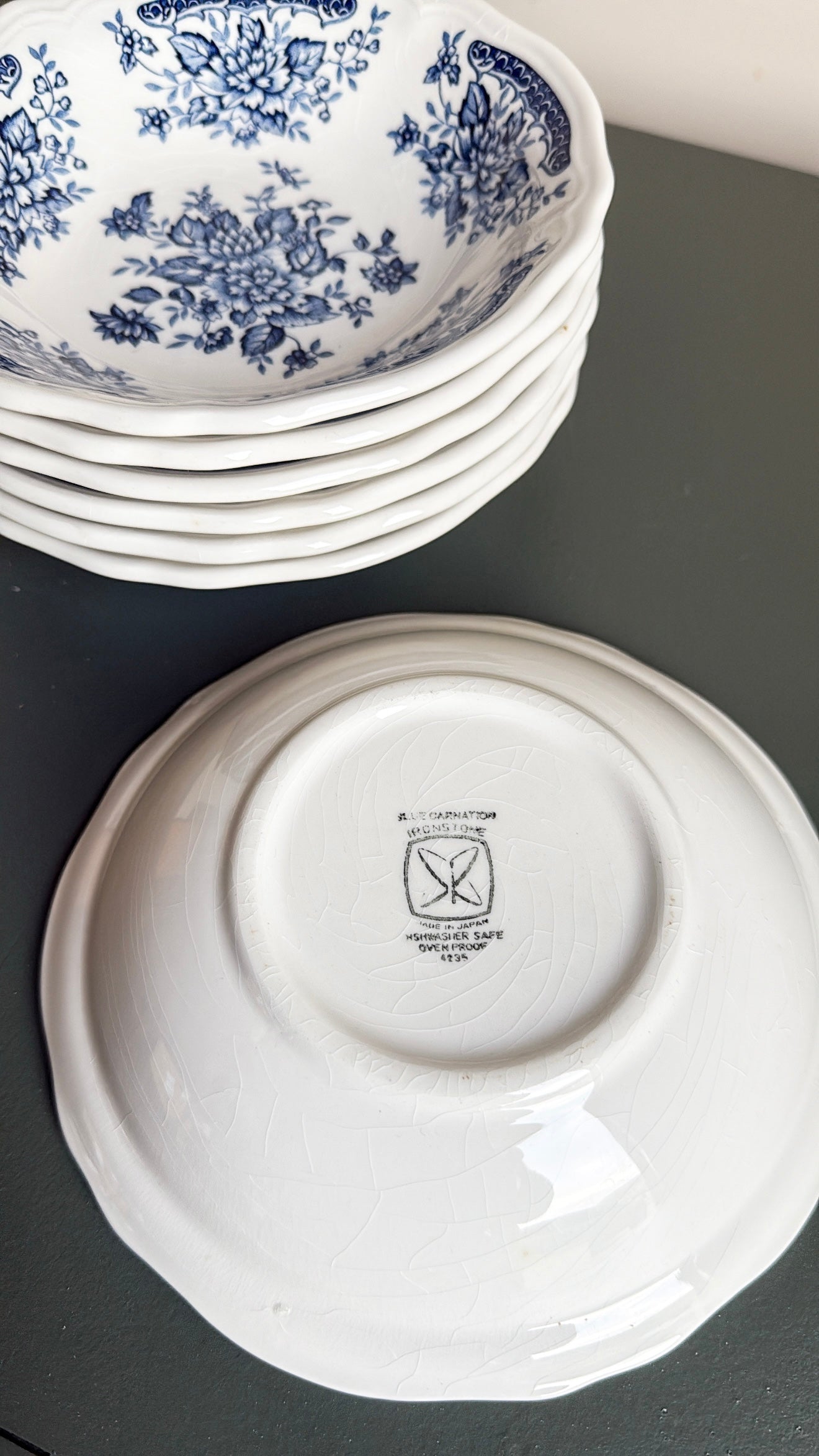 6.75” Blue Carnation Ironstone Bowl