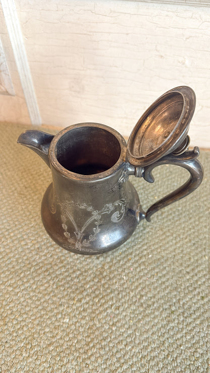 Vtg. Silver Tea Pot w/ Engraved Floral Design