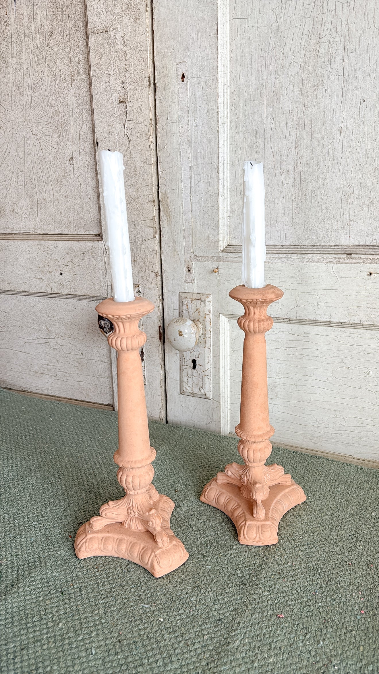 Vintage Pottery Pair of Candlesticks