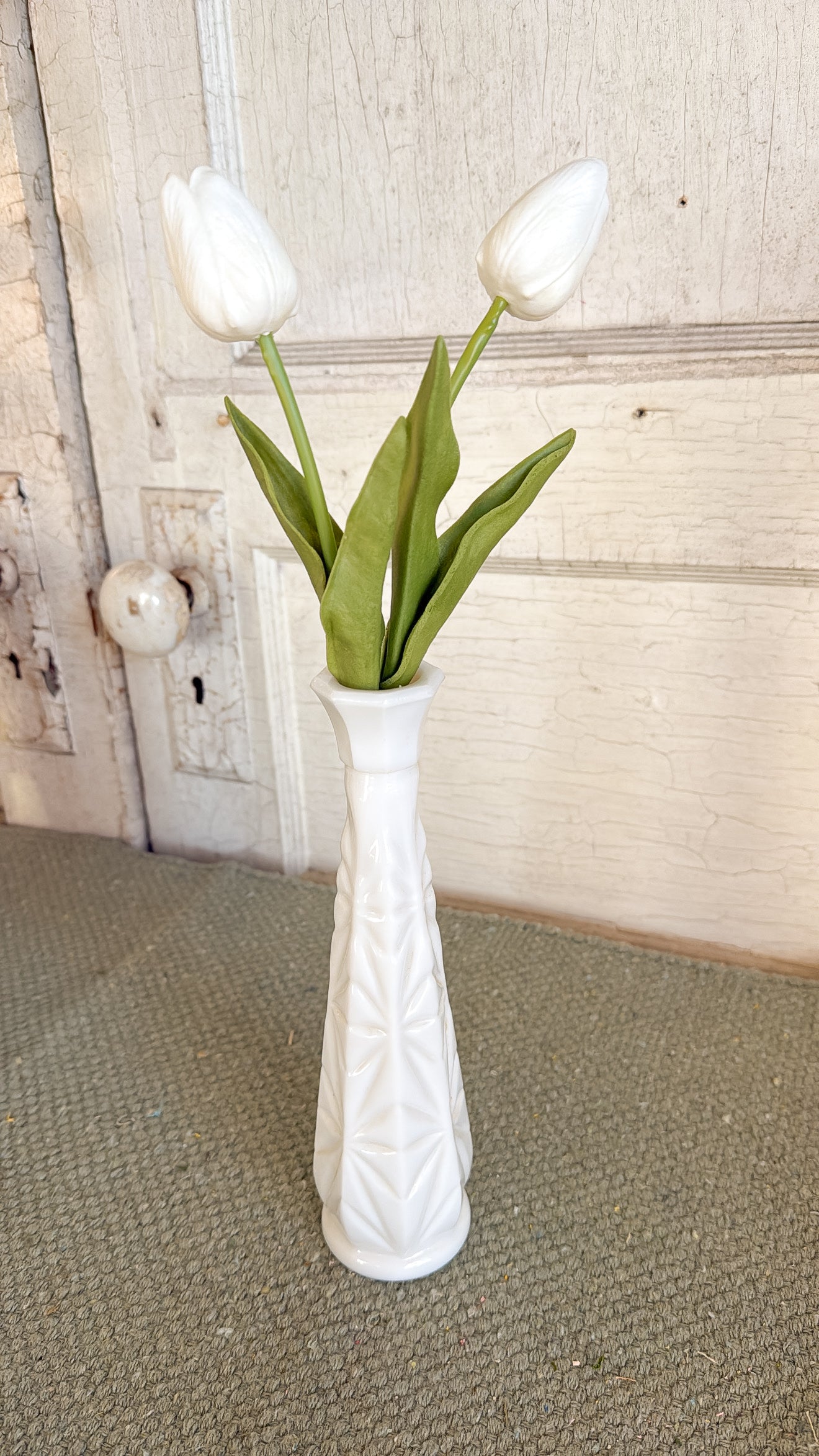 Starburst Milk Glass Tall Bud Vase