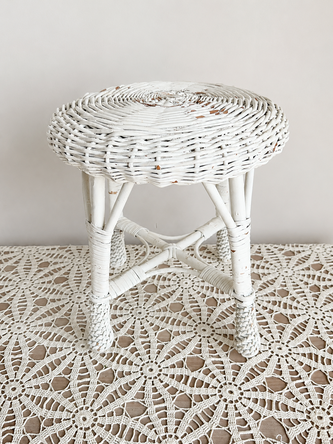 14.5” Tall White Wicker Stool