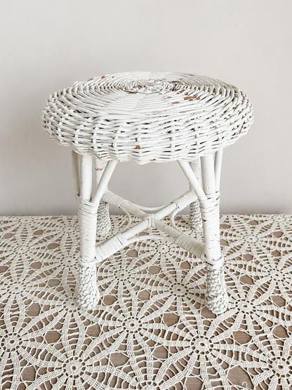 14.5” Tall White Wicker Stool