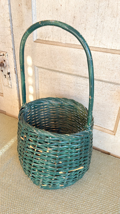 Vintage Green Handled Basket