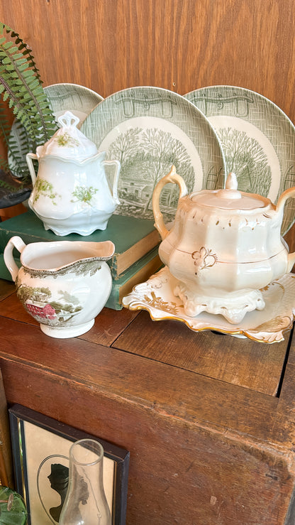 Ironstone Green Floral Sugar Bowl