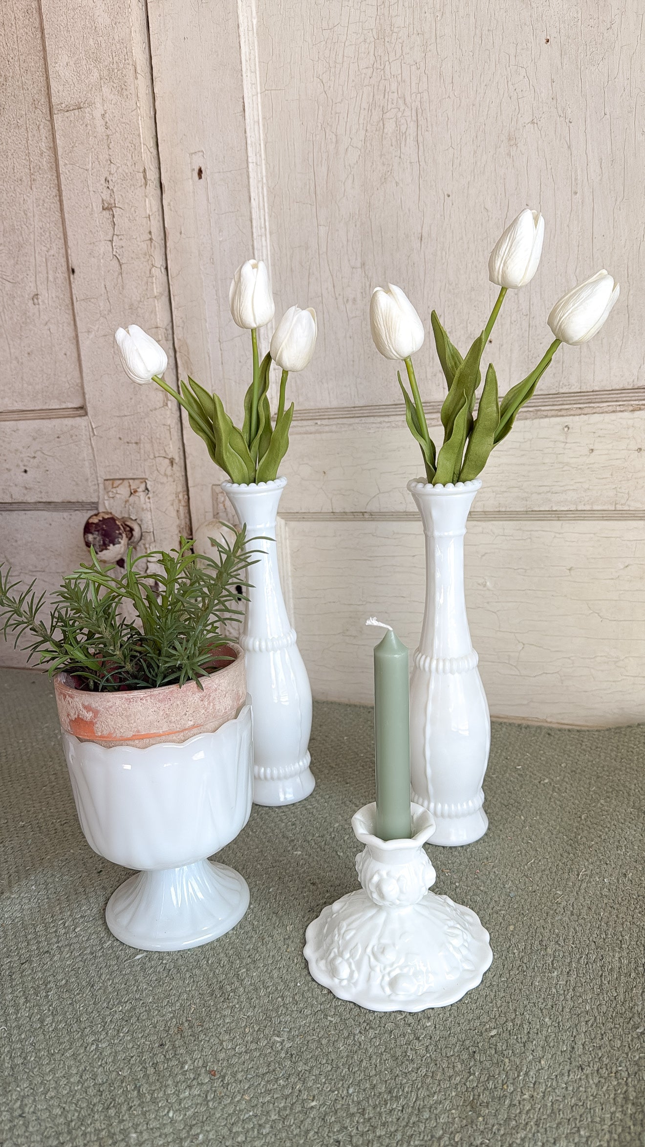 Pair of Vint. White Milk Glass Bud Vase