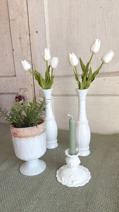 Pair of Small Milk Glass Bud Vase