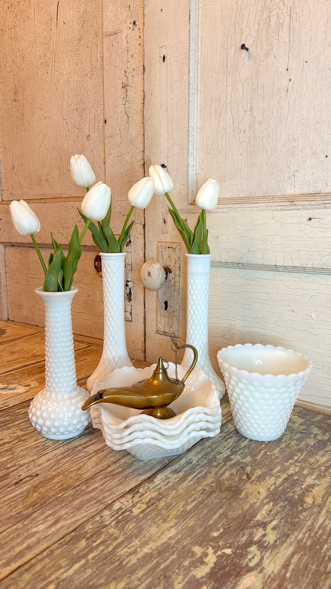 Quilted Flute Milk Glass Vase