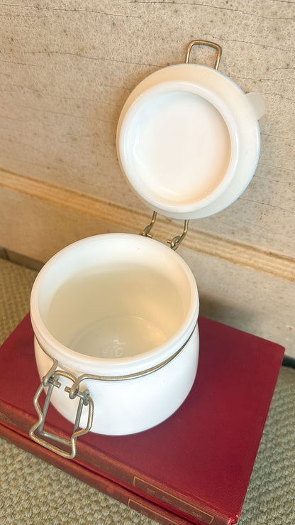 Vintage Milk Glass Latch Closure Jar
