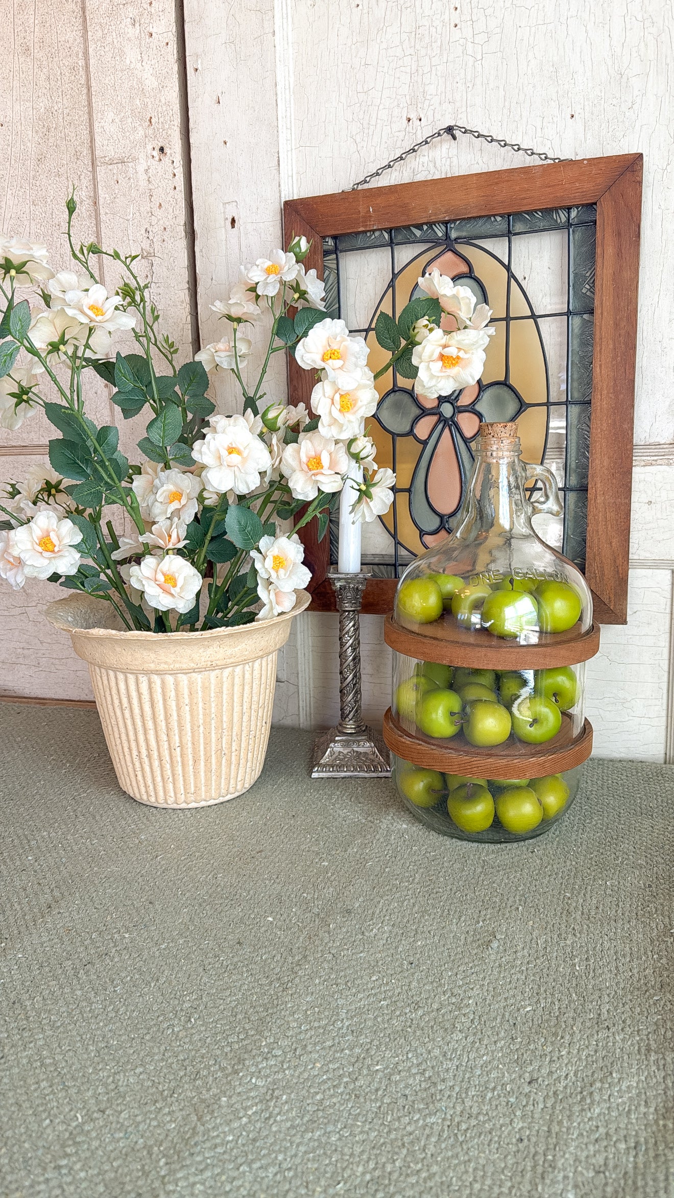 Silver Floral Etched Candlestick