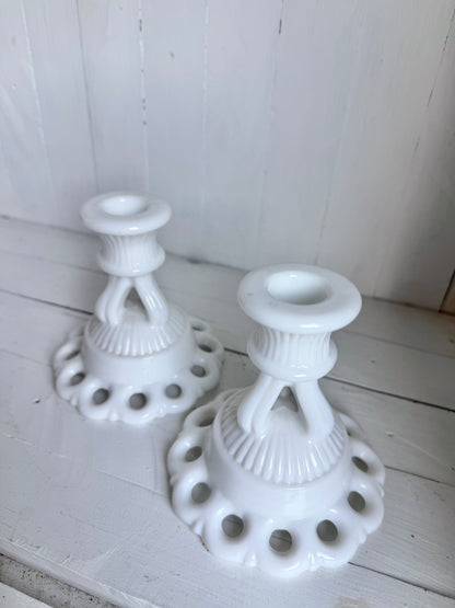 Pair of Milk Glass Candlesticks