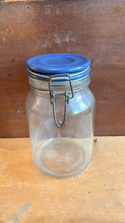 Blue Lid Latch Glass Jar