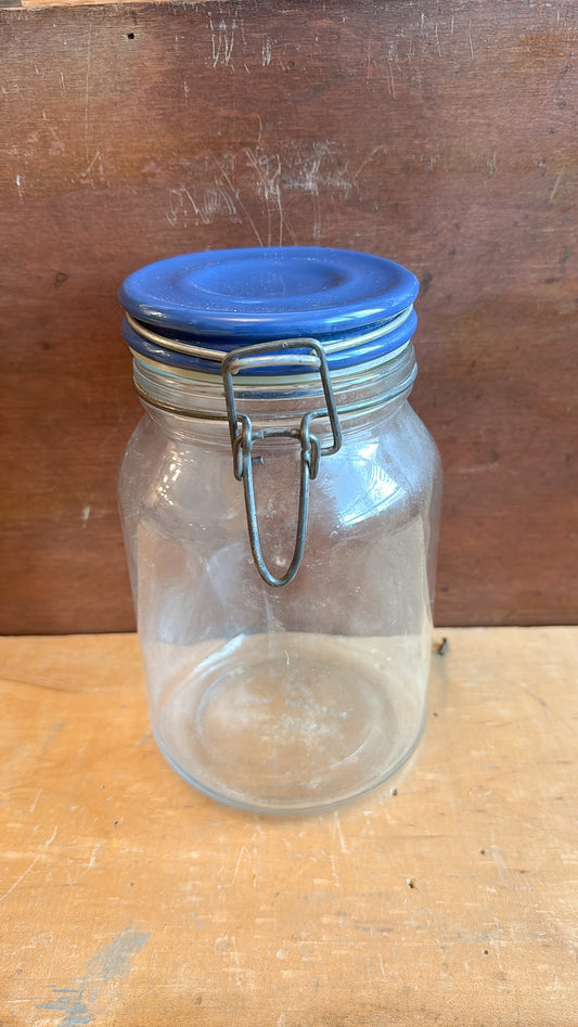 Blue Lid Latch Glass Jar