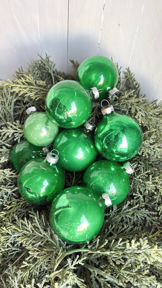 Bundle of Vtg Green Glass Ornaments