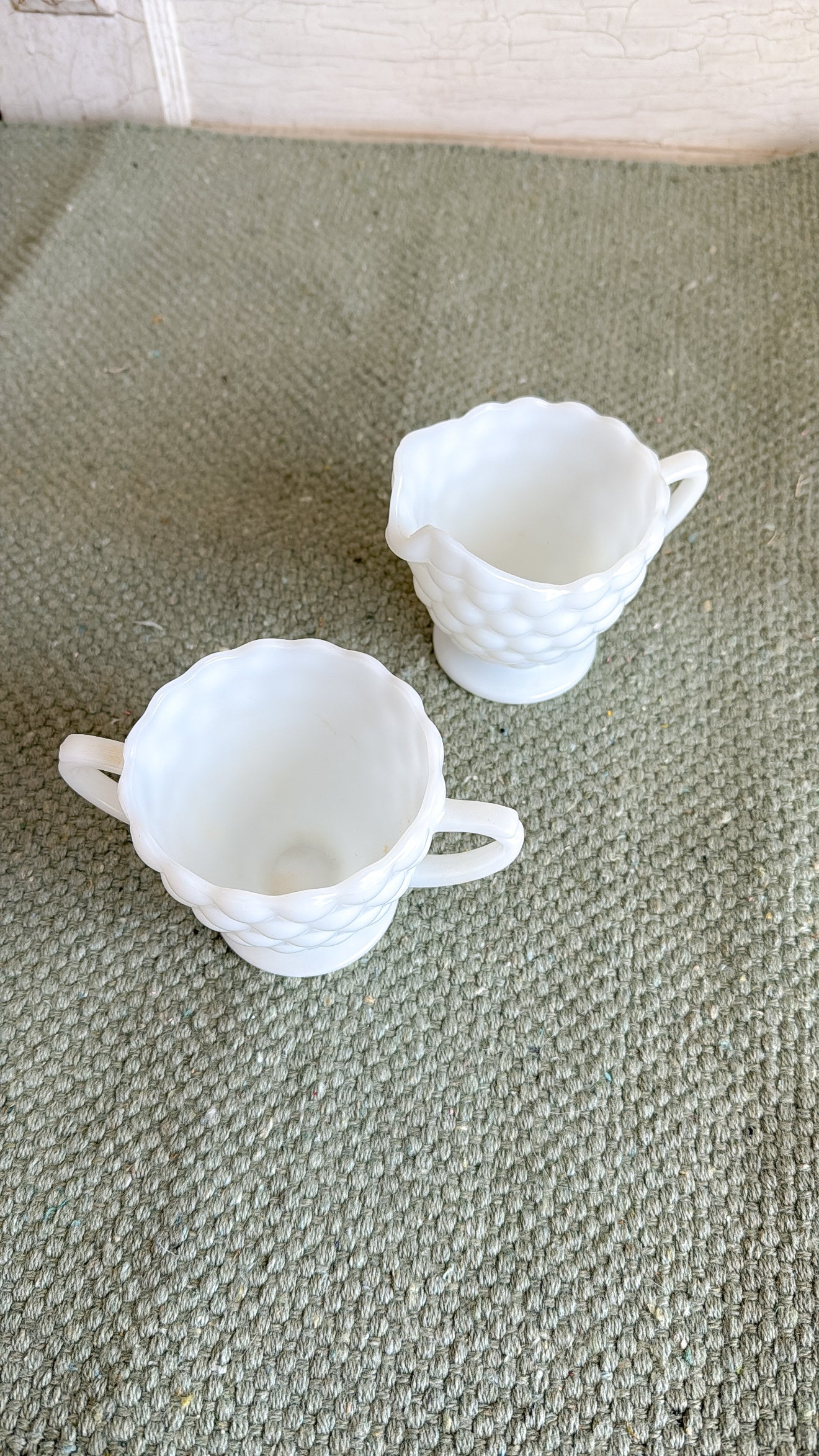 Vintage Anchor Hocking Milk Glass Creamer And Sugar Bowl Set