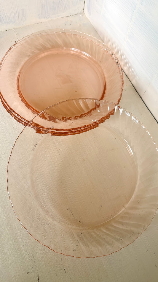 7.75" Set of 4 Vintage Pink Glass Plates