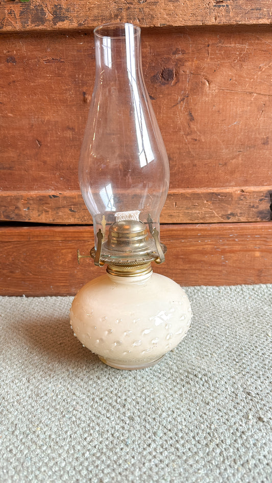 Cream Hobnail Base Oil Lamp