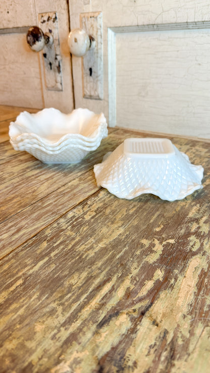 Set of 4 Milk Glass Square Bowls