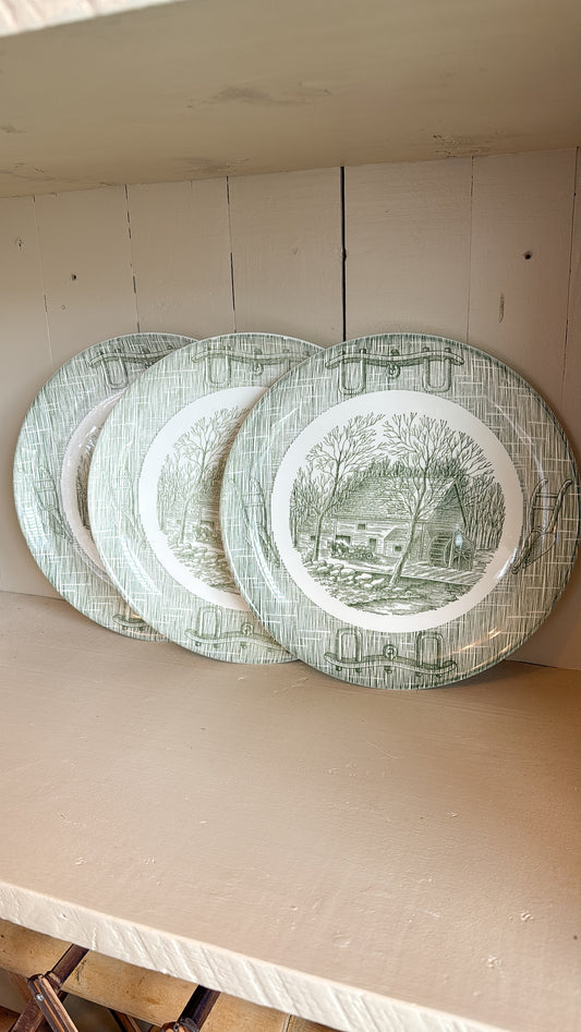 Set of 3 Vintage Green Dinner Plates