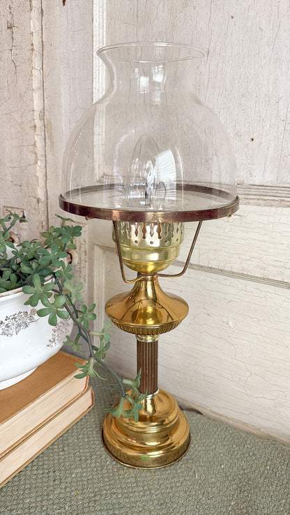 Vint. Brass & Glass Hurricane Lamp