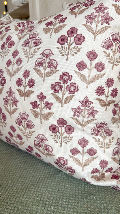 Pair of Muted Pink and Taupe Floral Block Pillows