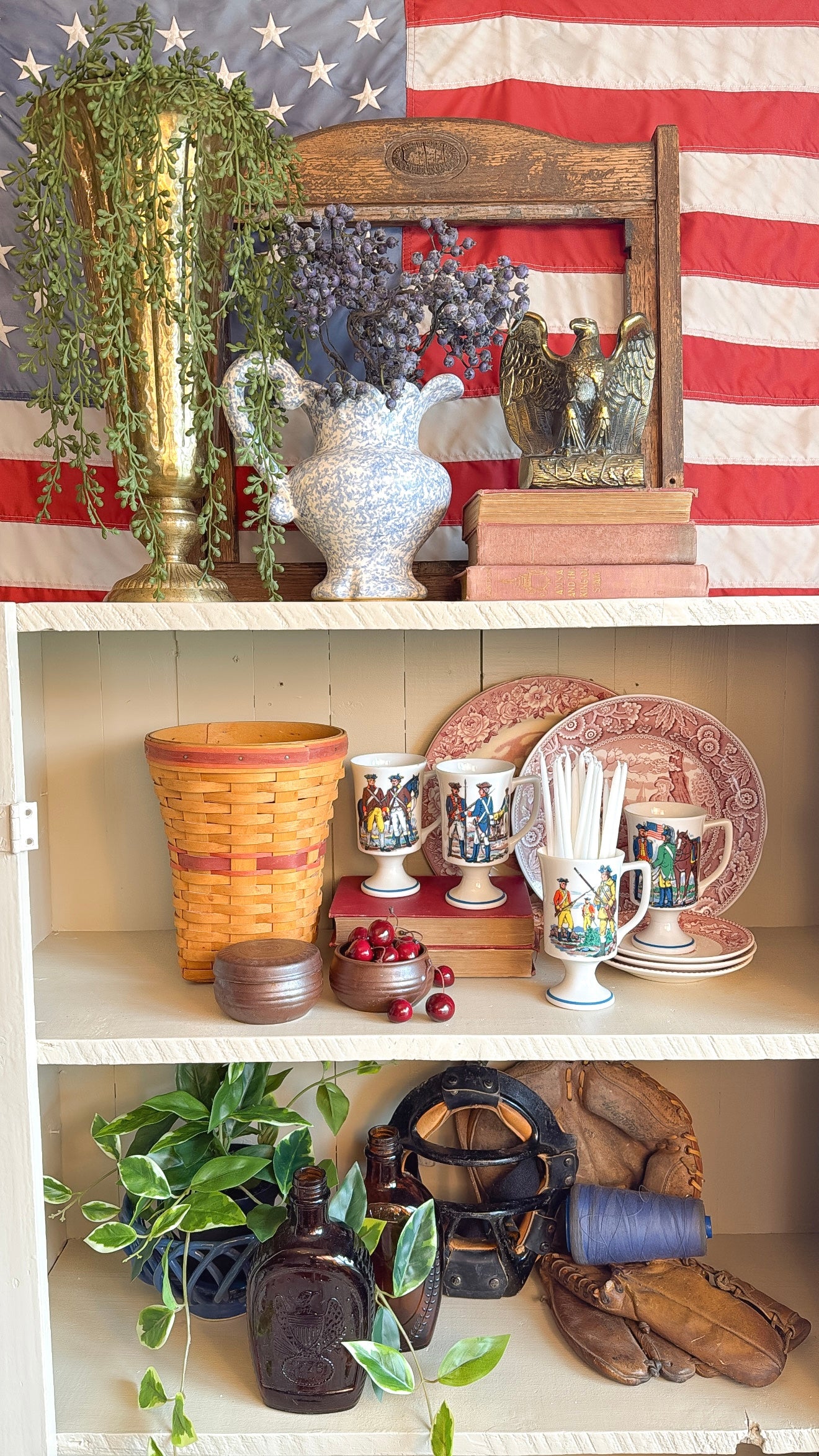 Red & White Ironstone Saucers