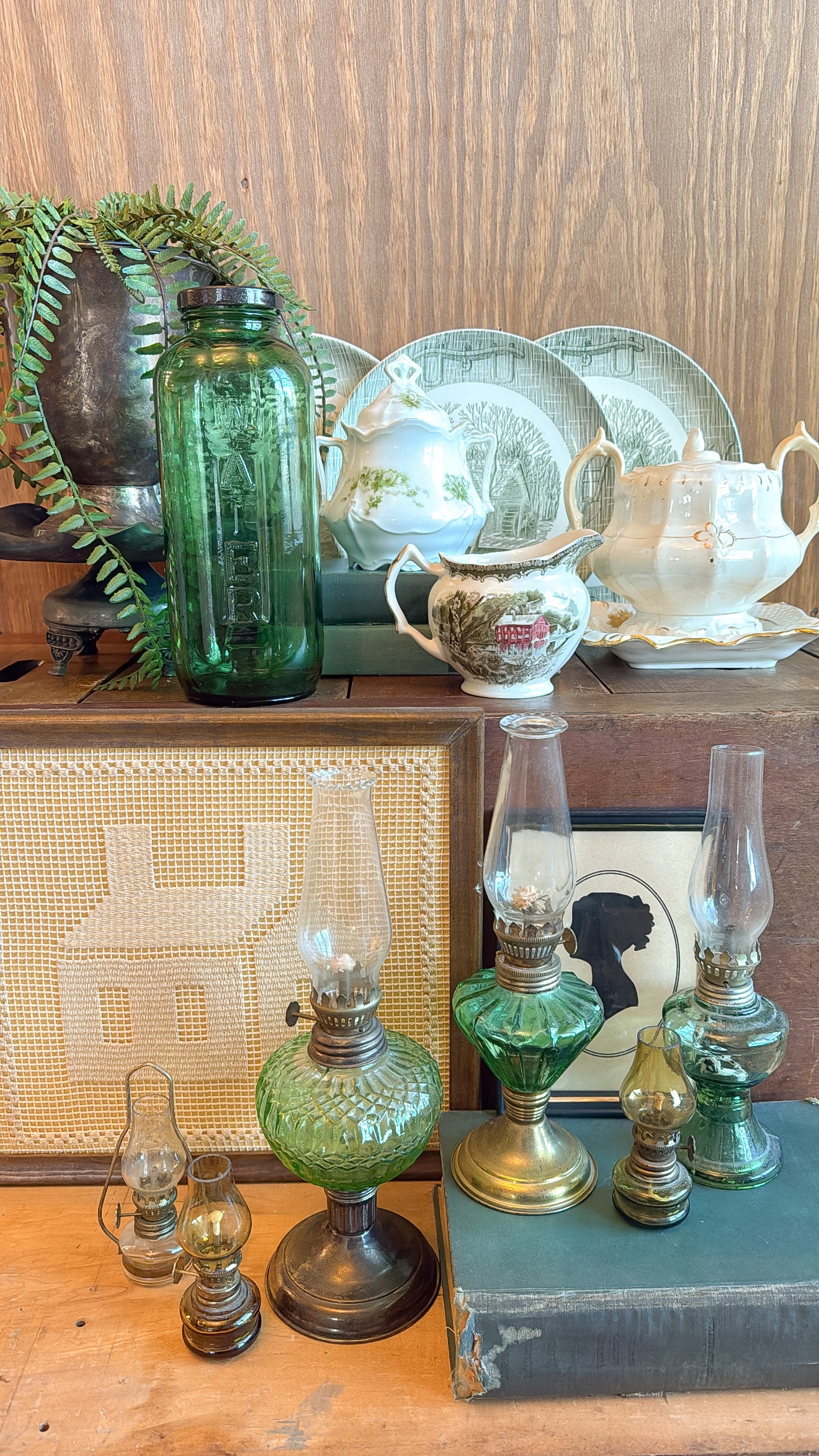 11.5” Vintage Green Oil Lamp