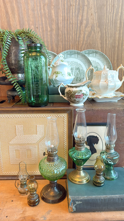 11.5” Vintage Green Oil Lamp
