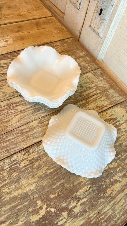 Set of 4 Milk Glass Square Bowls