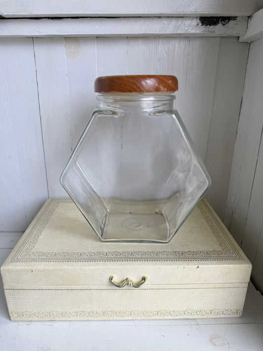 9” Tall Wood Top Glass Jar