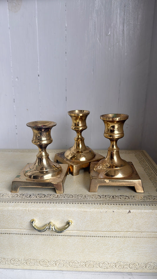 Set of 3 - 4” Tall Brass Candlesticks