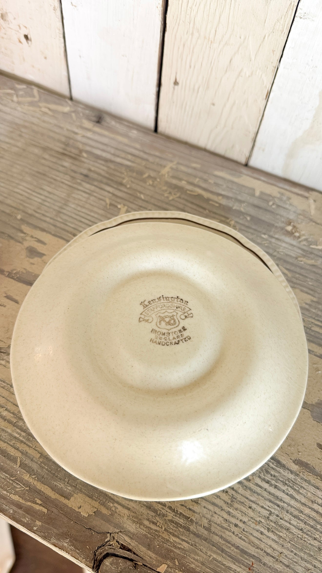 Set of 4 Brown Rim Ironstone Saucers