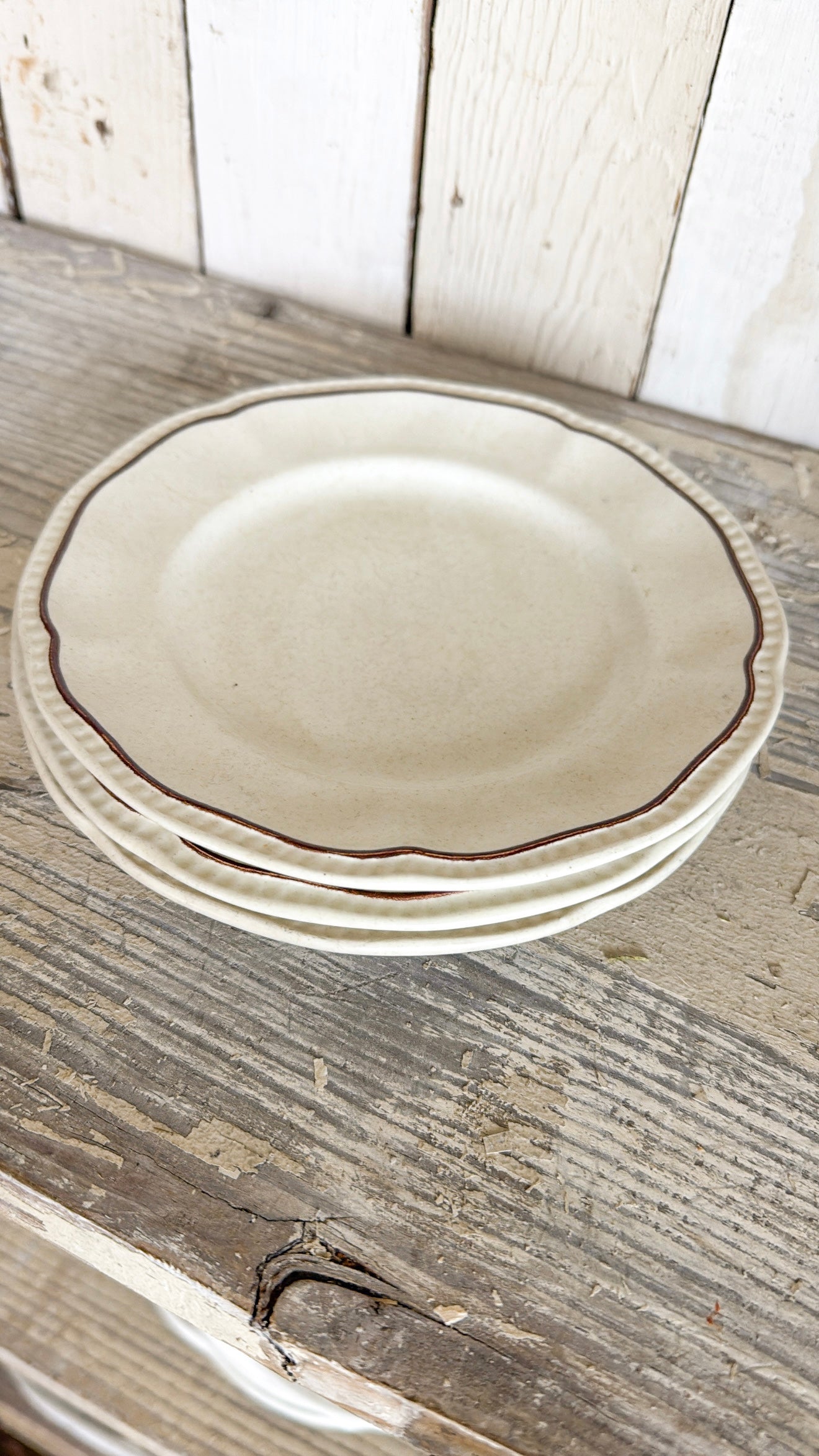 Set of 3 Brown Rim Ironstone Bread Plates