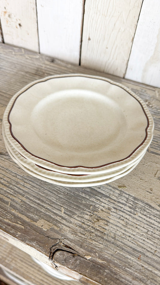 Set of 3 Brown Rim Ironstone Bread Plates