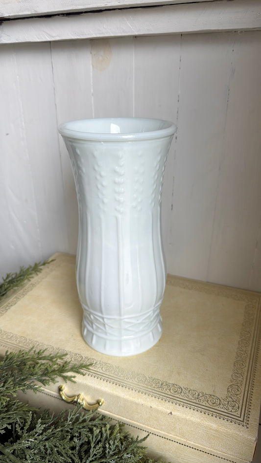 8.5” Tall Milk Glass Flower Vase