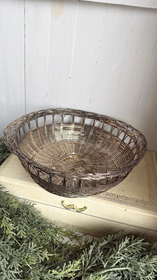 Vtg. Silver Weaved Basket