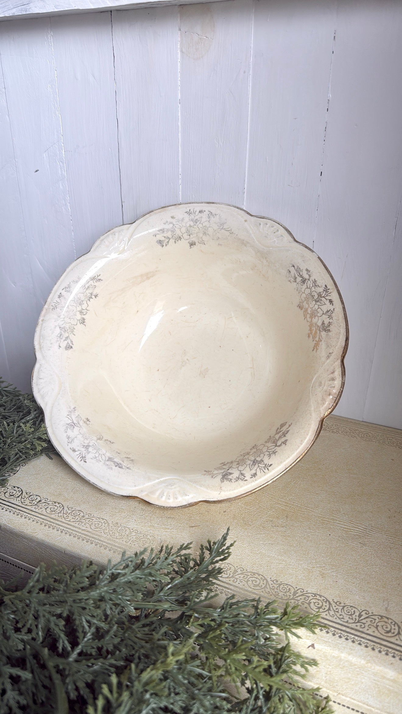 9” Crazed Floral Ironstone Bowl