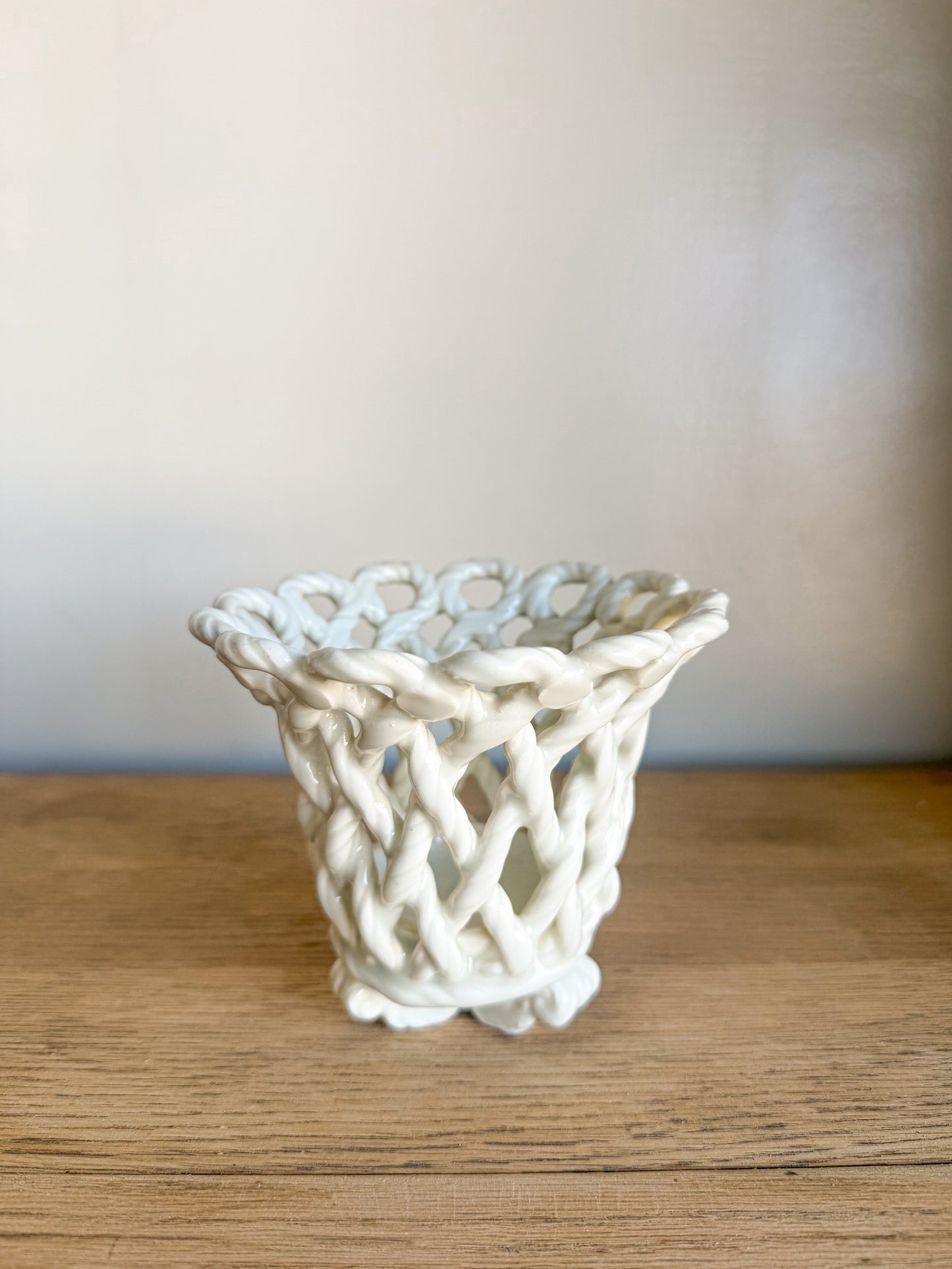 Vtg. Porcelain Woven Rope Vase