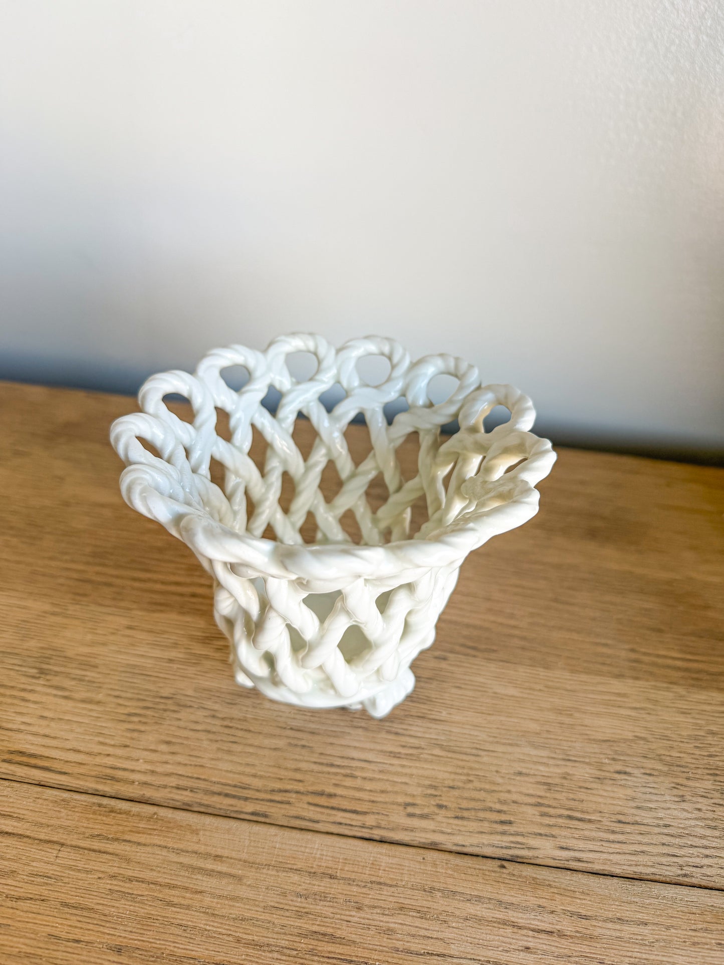 Vtg. Porcelain Woven Rope Vase