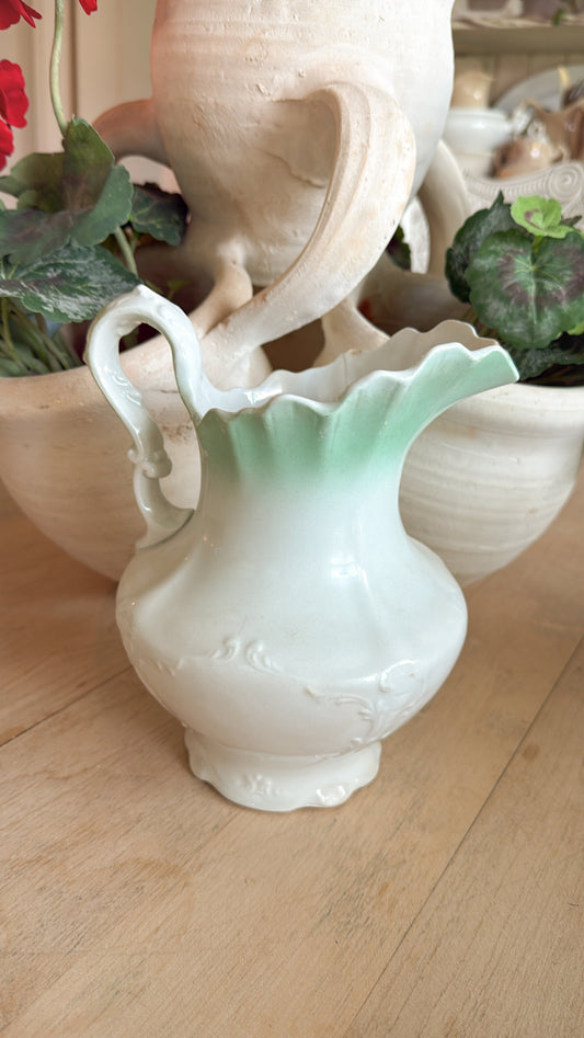 Ironstone Pitcher w/ Faded Green Detail