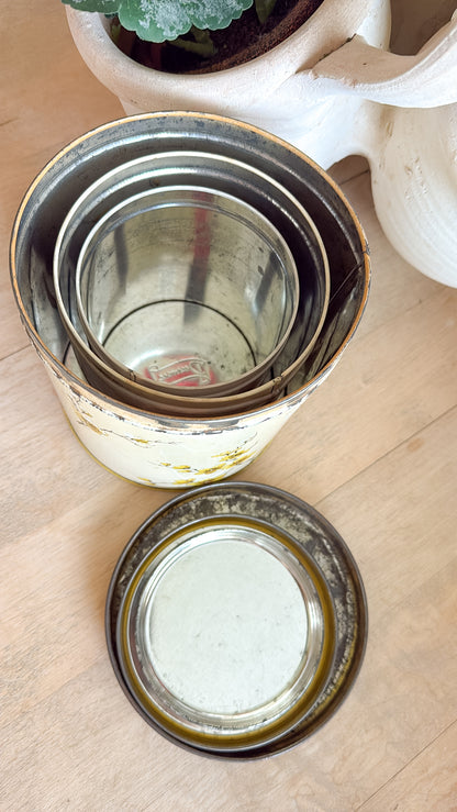 Set of 3 Vtg. Yellow Floral Nesting Tins