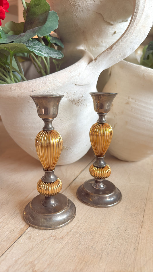Pair of Gold & Silver Candlesticks