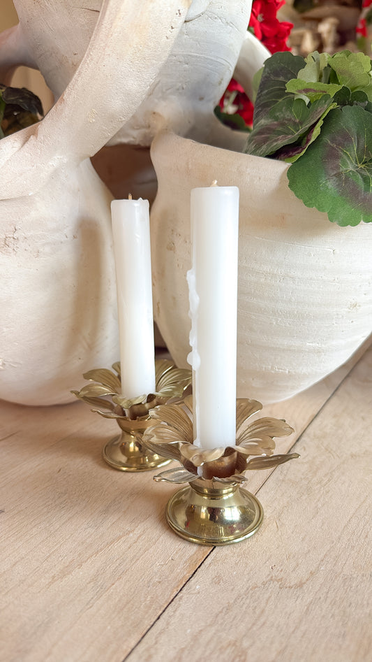 Pair of Brass Flower Shaped Candlesticks
